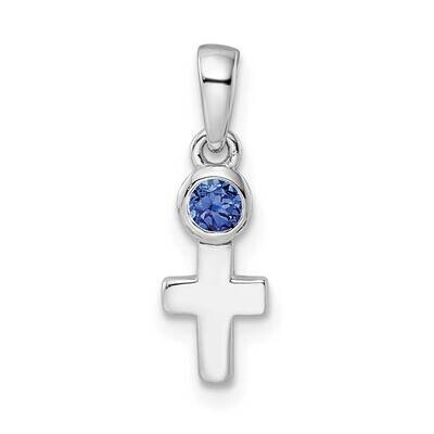 Lab Created Sapphire Cross Pendant Sterling Silver Rhodium-Plated QBPD33SEP, MPN: QBPD33SEP,