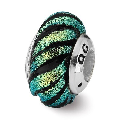 Green Swirl Dichroic Glass Bead - Sterling Silver QRS1803, MPN: QRS1803, 883957310077