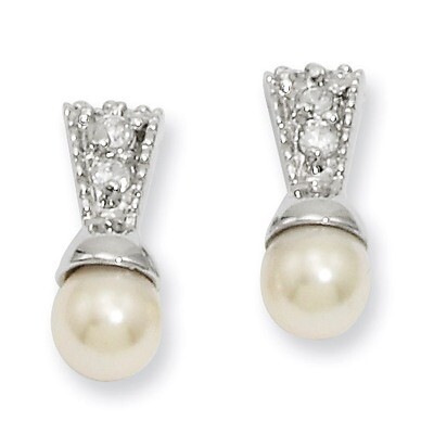 Kelly Waters White Simulated Pearl Diamond Earrings Rhodium-plated KW236, MPN: KW236, 883957767635