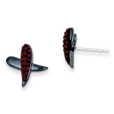 Sterling Silver Black Ceramic Red Swarovski Elements X Post Earrings QE9626