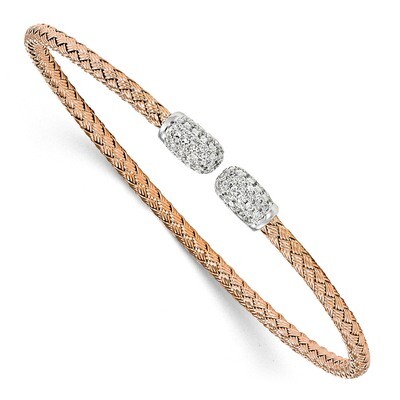 Leslie&#39;s CZ Woven Cuff Bangle Sterling Silver Rose-tone HB-QLF829, MPN: QLF829, 191101752735
