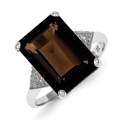 Smokey Quartz &amp; Diamond Ring Sterling Silver Rhodium QR2782, MPN: QR2782, 883957462783