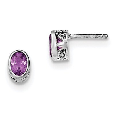 Amethyst Oval Post Earrings Sterling Silver Rhodium-plated Polished QE12626AM, MPN: QE12626AM,