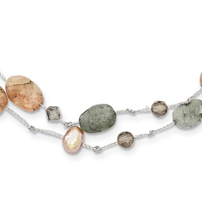 Labradorite Red Moonstone Cultured Pearl Crystal Necklace Sterling Silver QH2745-16, MPN: QH2745-16…