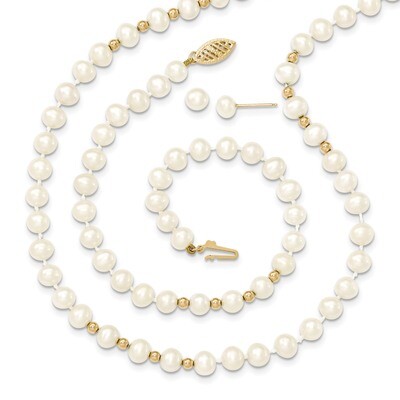 18 Inch bead 18 Fresh Water Cultured Pearl Necklace 7.25 Bracelet Earring Set 14k Gold XF500SET, MP…