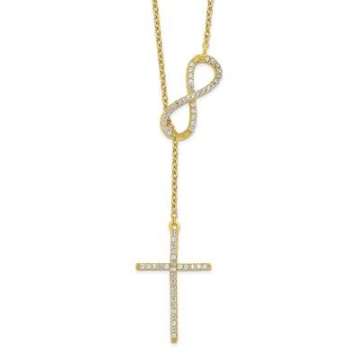 Sterling Silver Polished CZ Diamond Cross/Infinity Symbol 18 Inch Necklace Gold-tone QGY6063-18, MP…