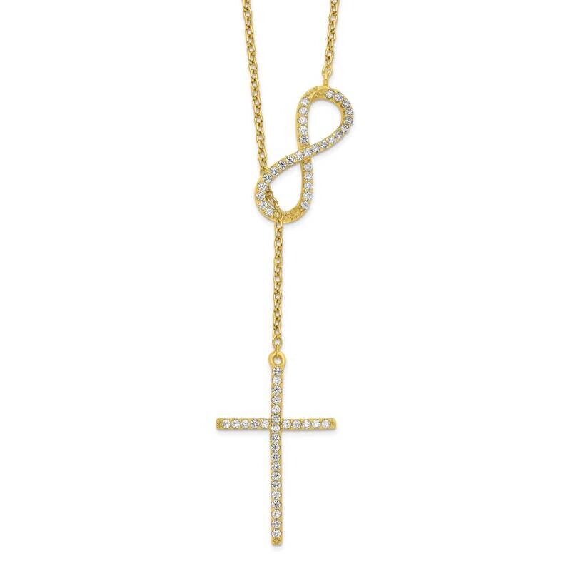 Sterling Silver Polished CZ Diamond Cross/Infinity Symbol 18 Inch Necklace Gold-tone QGY6063-18