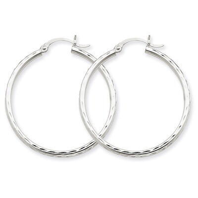 Diamond-cut 2mm Round Tube Hoop Earrings 14k White Gold TC219, MPN: TC219, 883957288963
