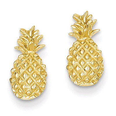 Pineapple Post Earrings 14k Gold Polished &amp; Textured TM773, MPN: TM773, 637218160464