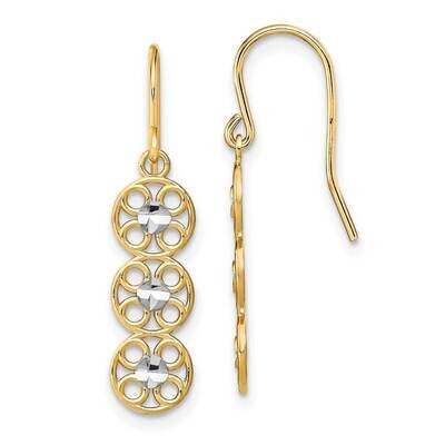 Fancy Dangle Wire Earrings 14k Gold Rhodium Diamond-cut TF1895, MPN: TF1895, 637218148950