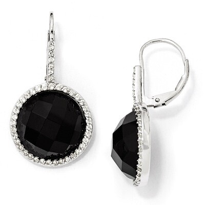 Cheryl M Blk Onyx Checkerboard Cut Leverback Earrings Sterling Silver Cubic Zirconia QCM751, MPN: Q…