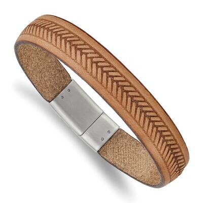 Tan Italian Leather 8.75 Inch Bracelet Stainless Steel Polished SRB2441-8.75, MPN: SRB2441-8.75, 88…