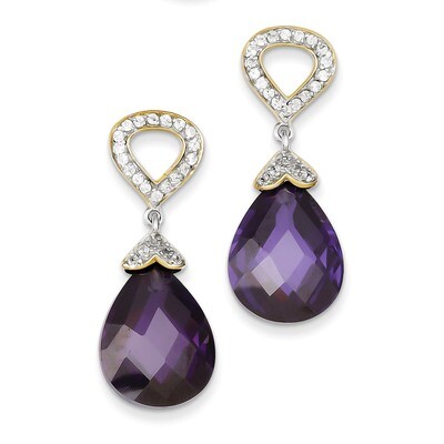 Teardrop Post Dangle Earrings Sterling Silver Diamond QE6273, MPN: QE6273, 883957460574