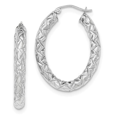 Textured Oval Hoop Earrings Sterling Silver Rhodium-plated Polished QE11584, MPN: QE11584, 19110122…