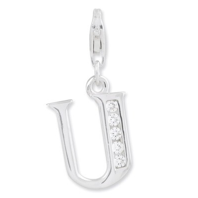 Letter U Charm Sterling Silver Synthetic Diamond QCC104U by Amore La Vita, MPN: QCC104U, 8839573305…