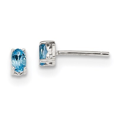 5x3mm Oval Swiss Blue Topaz Post Earrings Sterling Silver Rhodium-plated QBE29DEC, MPN: QBE29DEC, 1…