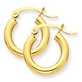 3mm Lightweight Round Hoop Earrings 14k Gold Polished T939L, MPN: T939L, 883957287898