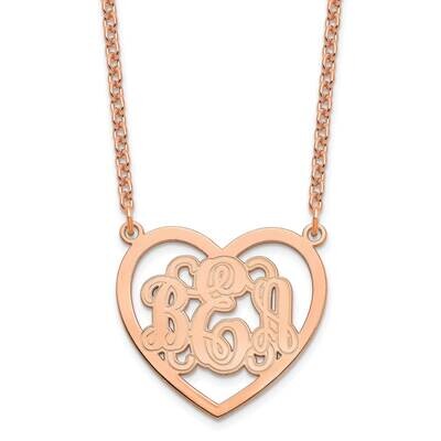 Etched Heart Monogram Necklace Sterling Silver Rose-plated XNA597RP, MPN: XNA597RP,