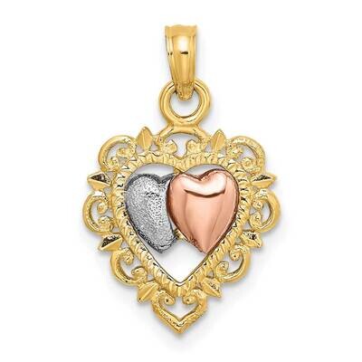 Rh Textured Hearts Charm 14k Yellow &amp; Rose Gold K8983, MPN: K8983, 637218021499