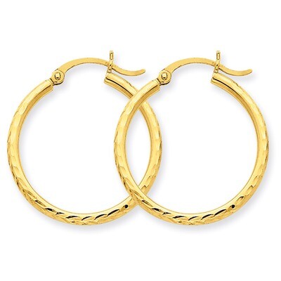 2mm Round Tube Hoop Earrings 14k Gold Diamond-cut TC232, MPN: TC232, 883957289090