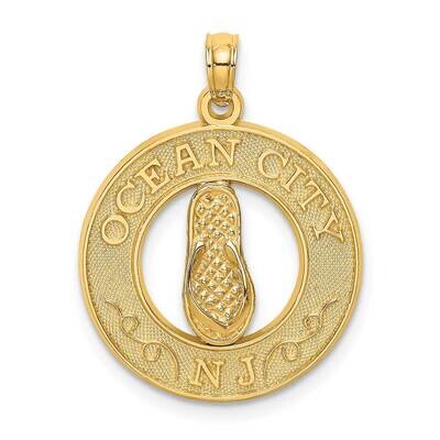 Ocean City Nj Round Frame with Flip Flops Charm 14k Gold K7493, MPN: K7493, 637218112531