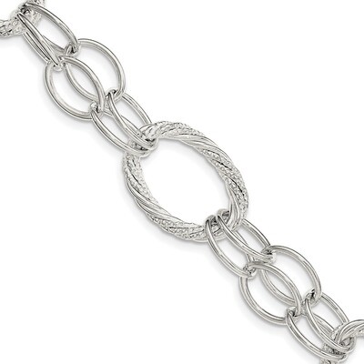 Diamond Cut Link Bracelet 8 Inch Sterling Silver Polished QG3747-8, MPN: QG3747-8, 191101769825