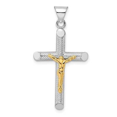 Gold-Tone Polished Textured Crucifix Pendant Sterling Silver Rhodium-Plated QC11183, MPN: QC11183, …