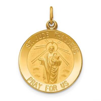 Small Round St. Jude Thaddeus Medal 14k Gold Solid Polished Satin XR1715, MPN: XR1715, 883957220581