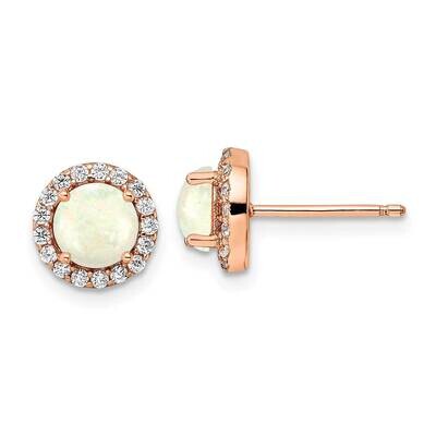 White Created Opal &amp; CZ Diamond Halo Post Earrings Sterling Silver Rose-Tone QE16407, MPN: QE16407,…
