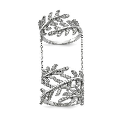 CZ Diamond Leaf with Extender Ring Sterling Silver Rhodium-plated QR6657, MPN: QR6657, 883957952093