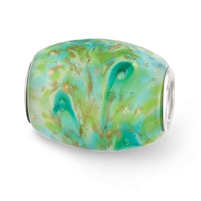 Multi-color Green with Glitter Fenton Glass Bead Sterling Silver QRS3648, MPN: QRS3648, 19727653987