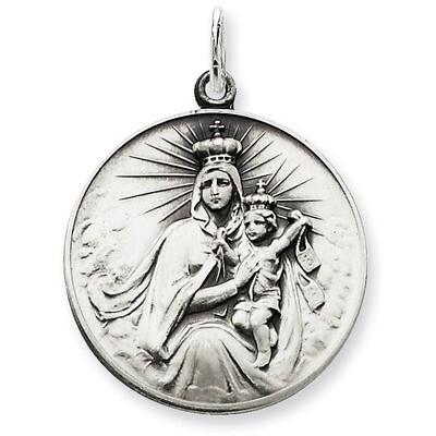 Our Lady of the Holy Scapular Medal Antiqued Sterling Silver QC5595, MPN: QC5595, 191101183416