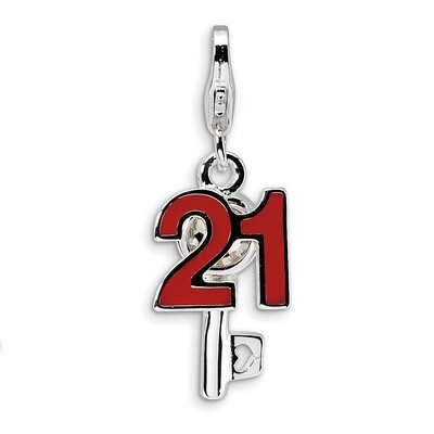 3-D Enameled 21 and Key Charm Sterling Silver QCC107 by Amore La Vita, MPN: QCC107, 883957330105