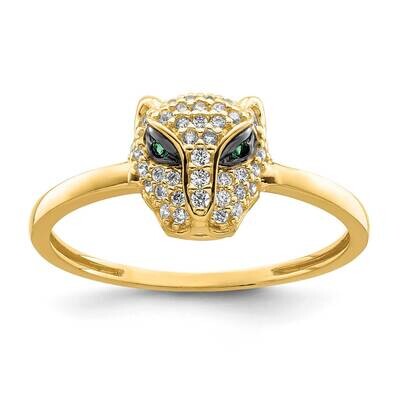 Green &amp; White CZ Diamond Lioness Head Ring 14k Gold Polished R951, MPN: R951, 196904041901