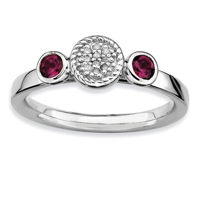 Round Rhod. Garnet &amp; Diamond Ring - Sterling Silver QSK525, MPN: QSK525, 886774008998