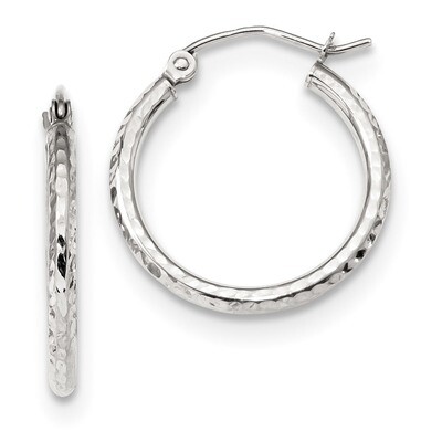 Diamond -cut 2mm Round Tube Hoop Earrings 10k White Gold 10TC392W, MPN: 10TC392W, 191101344190