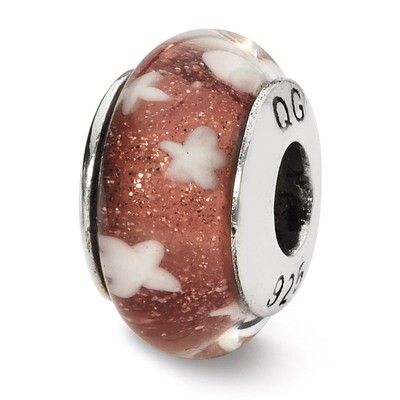 Red White Stars Hand-Blown Glass Bead Sterling Silver QRS1339