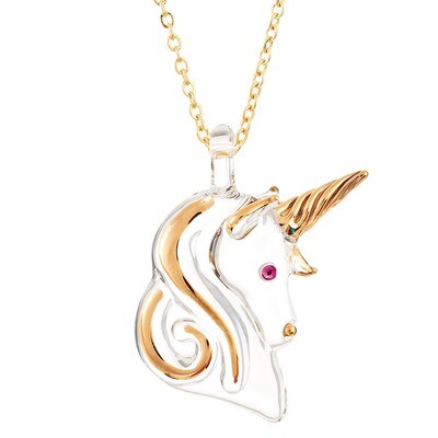 Clear Gold Trim Unicorn Head Necklace GM9392, MPN: GM9392, 708873026300