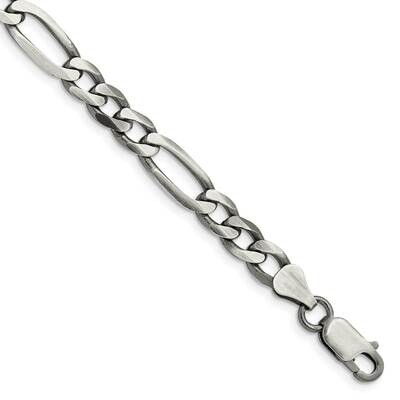 6.5mm Figaro Chain 9 Inch Sterling Silver Antiqued QFG180A-9, MPN: QFG180A-9,