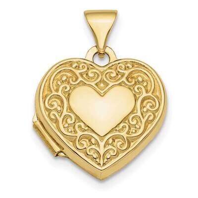 Fancy Scroll Design Front &amp; Back 15mm Heart Locket 10k Gold Polished 10XL713, MPN: 10XL713,