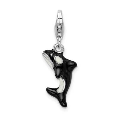 Sterling Silver 3-D Enameled Orca Whale with Lobster Clasp Charm QCC837/13MM