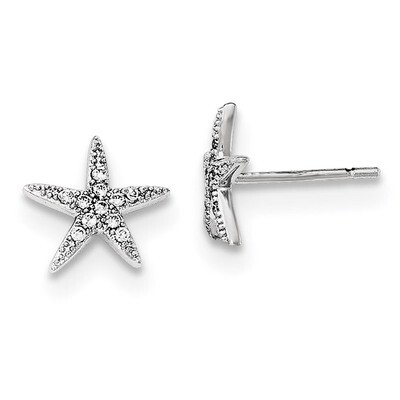 CZ Diamond Micro Pave Starfish Post Earrings Sterling Silver Rhodium-plated QE12214, MPN: QE12214, …