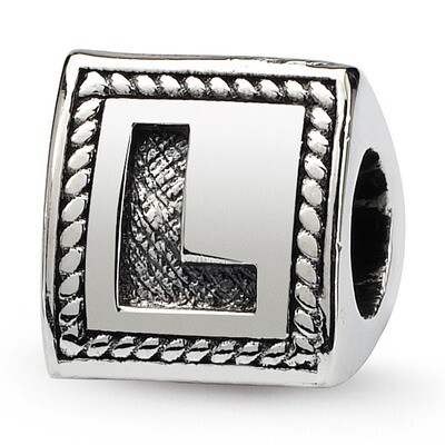 Letter L Triangle Block Bead - Sterling Silver QRS1429L, MPN: QRS1429L, 883957304618