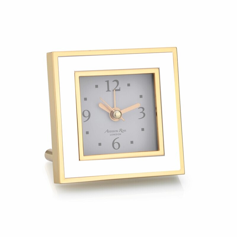 Addison Ross White & Gold Square Silent Alarm Clock 3 x 3 Inch e-Gold Plating FR1020