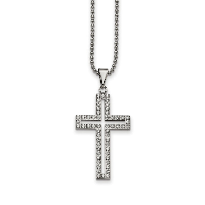 CZ Cross Necklace Stainless Steel Polished SRN2030-22 by Chisel, MPN: SRN2030-22, 191101558597