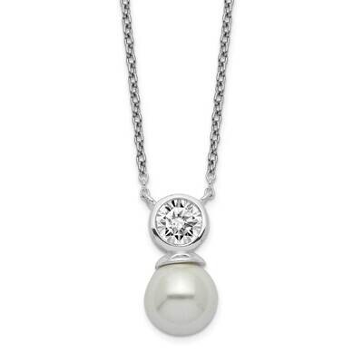 Glass Pearl Necklace Sterling Silver CZ Diamond QG5491-16, MPN: QG5491-16, 886774089881