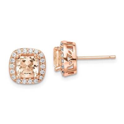 Square Peach CZ Diamond Halo Post Earrings Sterling Silver Rose-tone QE14071, MPN: QE14071, 8867741…