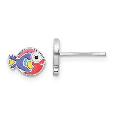 Enameled Fish Post Earrings Sterling Silver Rhodium-plated QE16630, MPN: QE16630, 196904165102