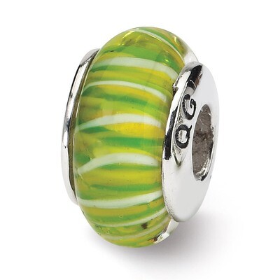 Green Hand-blown Glass Bead - Sterling Silver QRS650, MPN: QRS650, 883957725604
