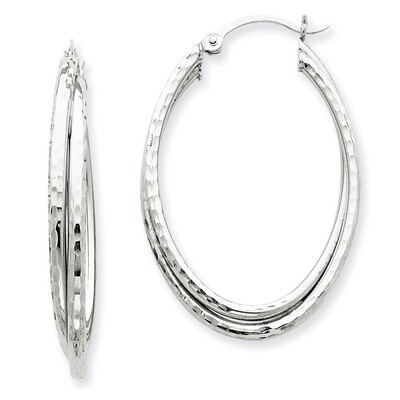 Diamond-cut Polished Oval Hoop Earring 14k White Gold TF474, MPN: TF474, 883957291413